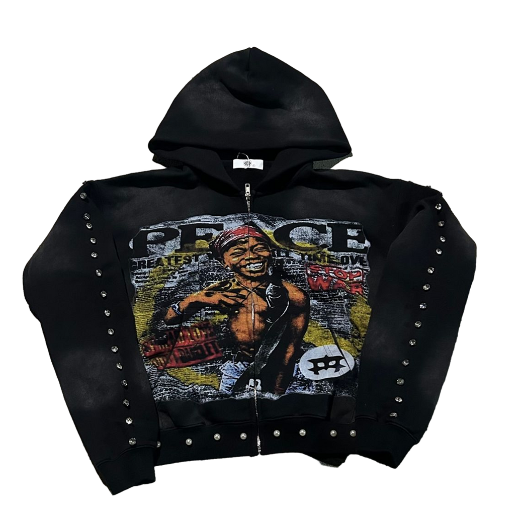 PEACE ZIP UP BLACK