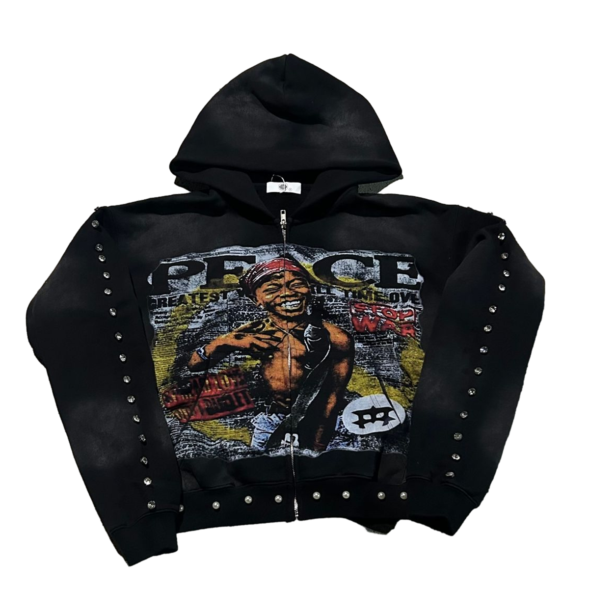 PEACE ZIP UP BLACK